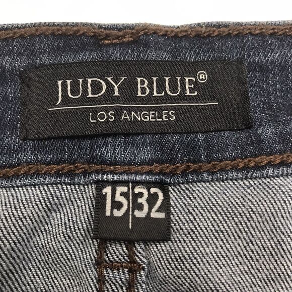 JUDY BLUE Skinny Jeans Women 34x28 Slim Fit Dark Wash Blue Distressed Fray Cuff - Picture 11 of 16